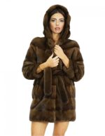 Coat 48 long 84 cm fur mink demi fur fur lined hood closure internal hooks and fur belt