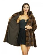 Coat 48 long 84 cm fur mink demi fur fur lined hood closure internal hooks and fur belt - Image 6