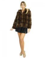 46 Demi mink fur jacket with hood in horizontal processing closure internal hooks long sleeves - Image 5