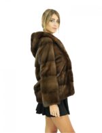 46 Demi mink fur jacket with hood in horizontal processing closure internal hooks long sleeves - Image 4