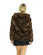 46 Demi mink fur jacket with hood in horizontal processing closure internal hooks long sleeves - Image 6