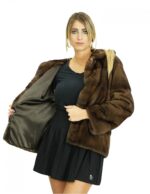 46 Demi mink fur jacket with hood in horizontal processing closure internal hooks long sleeves - Image 7