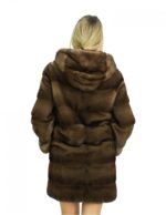 46 Demi cappotto pelliccia di visone lavorazione orizzontale maniche lunghe cappuccio foderato pelliccia visone