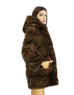 Cappotto pelliccia di visone demi 48 lavorazione orizzontale maniche lunghe cappuccio foderato in pelliccia visone