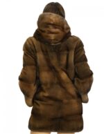 Cappotto pelliccia di visone demi 48 lavorazione orizzontale maniche lunghe cappuccio foderato in pelliccia visone