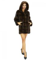 Mink 48 Demi Coat Fur Full Skin Long Sleeves Fur Lined Hood Closure Hooks - Image 5