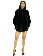 70 cm long coat 52 black sheepskin with piping collar long sleeves with zip closure and side pockets - Image 5