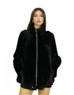 Cappotto lungo 70 cm 52 montone nero con collo pistagna maniche lunghe con chiusura con zip e tasche laterali