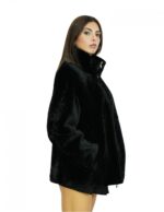 70 cm long coat 52 black sheepskin with piping collar long sleeves with zip closure and side pockets - Image 4