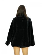 70 cm long coat 52 black sheepskin with piping collar long sleeves with zip closure and side pockets - Image 6