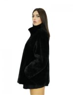 70 cm long coat 52 black sheepskin with piping collar long sleeves with zip closure and side pockets - Image 3
