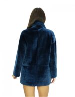 78 cm langer Lammfellmantel, 54 blau, mit Pelzpaspelkragen, lange Ärmel mit Knopfverschluss, Tassentaschen – Bild 6