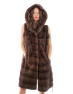 Vest 94 cm scanbrown horizontal mink and rex 52 fur drawstring hood - Image 3