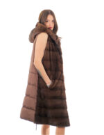 Vest 94 cm scanbrown horizontal mink and rex 52 fur drawstring hood - Image 4