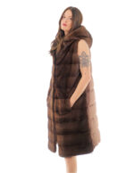 Vest 94 cm scanbrown horizontal mink and rex 52 fur drawstring hood - Image 5