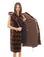 Gilet 94 cm scanbrown visone orizzontale e rex 56 pelliccia cappuccio coulisse - Image 7