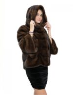Demi jacket 46 mink fur with horizontal knitting 3/4 sleeve hood lined with mink fur - Image 4