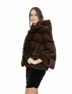 Demi jacket 46 mink fur with horizontal knitting 3/4 sleeve hood lined with mink fur - Image 3