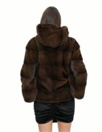 Demi jacket 46 mink fur with horizontal knitting 3/4 sleeve hood lined with mink fur - Image 6