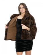 Demi jacket 46 mink fur with horizontal knitting 3/4 sleeve hood lined with mink fur - Image 7