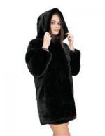 Black 46 94 cm long coat with horizontal full-skin knit mink fur with hood - Image 4
