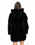 Black 46 94 cm long coat with horizontal full-skin knit mink fur with hood - Image 6