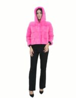 Jacket 42 short fuchsia mink fur in horizontal workmanship with full skins, 3/4 sleeves with hook closure - Image 5