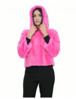 Giacca 42 pelliccia visone fucsia corta in lavorazione orizzontale a pelli intere maniche 3/4 con chiusura ganci