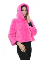 Jacket 42 short fuchsia mink fur in horizontal workmanship with full skins, 3/4 sleeves with hook closure - Image 4