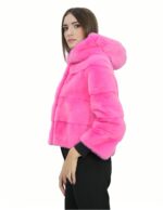Jacket 42 short fuchsia mink fur in horizontal workmanship with full skins, 3/4 sleeves with hook closure - Image 3