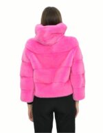 Jacket 42 short fuchsia mink fur in horizontal workmanship with full skins, 3/4 sleeves with hook closure - Image 6