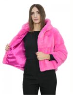 Jacket 42 short fuchsia mink fur in horizontal workmanship with full skins, 3/4 sleeves with hook closure - Image 7