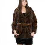 Giacca pelliccia visone demi 44 collo petto e bavero lavorazione orizzontale con chiusura ganci interni e cinta