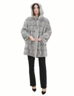 Cappotto parka 50 zaffiro pelliccia visone con cappuccio coulisse vita manica lunga