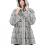 Cappotto parka 50 zaffiro pelliccia visone con cappuccio coulisse vita manica lunga