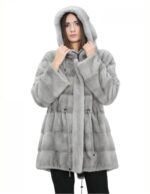 Cappotto parka 50 zaffiro pelliccia visone con cappuccio coulisse vita manica lunga