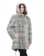 Cappotto parka 50 zaffiro pelliccia visone con cappuccio coulisse vita manica lunga