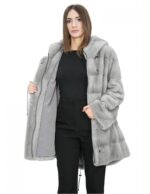 Cappotto parka 50 zaffiro pelliccia visone con cappuccio coulisse vita manica lunga