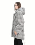 Cappotto parka 50 zaffiro pelliccia visone con cappuccio coulisse vita manica lunga