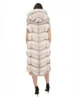 Pink fox fur long vest 52 with hood and suede 112cm - Image 6