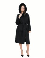 Black 50 coat in wool and fox fur cashmere with hood belt and button closure - Image 5