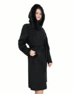 Black 50 coat in wool and fox fur cashmere with hood belt and button closure - Image 4