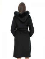 Black 54 coat in wool and fox fur cashmere with hood, belt and button closure - Image 6