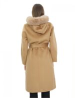 Camel coat 48 in wool and fox fur cashmere with hood belt and button closure - Image 6
