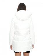 Cremeweiße Daunenjacke 46 mit Stoff auf der Vorderseite und langen Ärmeln Kapuzenreißverschluss – Bild 6