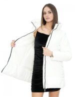 Cremeweiße Daunenjacke 46 mit Stoff auf der Vorderseite und langen Ärmeln Kapuzenreißverschluss – Bild 7