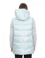 Light blue down jacket 52 with fabric on the front and long sleeves, zip hood - Image 6