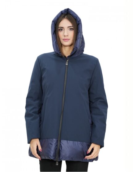Giacca piumino blu 52 con cappuccio chiusura zip tasche esterne