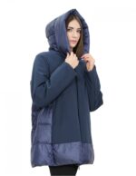 Blaue 60er Daunenjacke mit Kapuze, Reißverschluss, Außentaschen – Bild 4