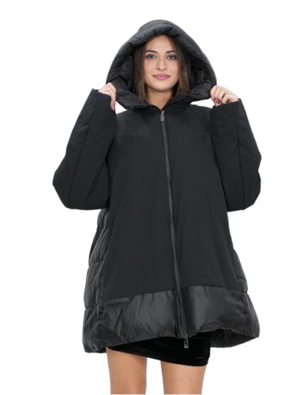Giacca piumino nero 62 con cappuccio chiusura zip tasche esterne